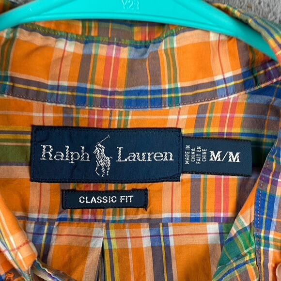 VTG Ralph Lauren Classic Fit Button Down Men's Medium Orange Plaid Preppy - Picture 5 of 8